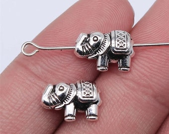 5 Silver Elephant Spacer Beads, 12mm x 9mm, Antique Silver Tone Beads (M-234)