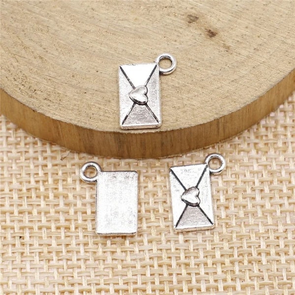 10 Silver Love Letter Charms, 9x12mm, Silver Tone Charms (I-42)