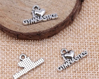 3 Love Gymnastics Charms, Gymnast Charms, 20x11mm, Antique Silver Tone (C-19)