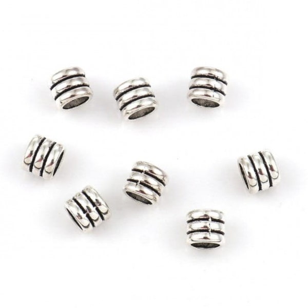 50 Silver Cylinder Beads, Cylinder Beads, Silver Tone Beads (B-53)