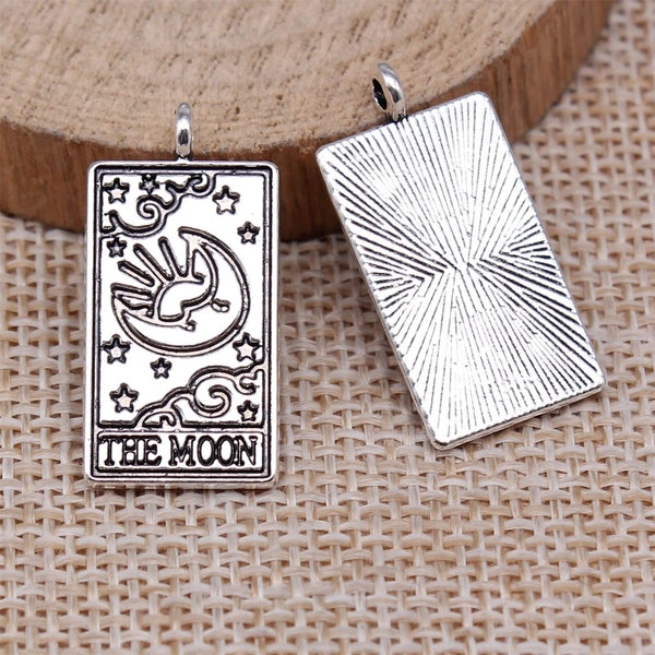 Silver Moon Tarot Card Charm, 26x13mm, Antique Silver Tone Charms (C-88)