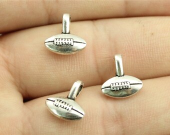 10 Football Charms, Antique Silver Tone Charms (1A-152)