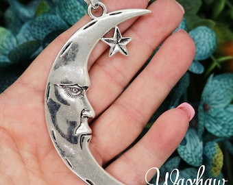 5 Crescent Moon Charms Antique Silver Tone Connector or Dangle Charm SC4684 5 Crescent Moon Charms Antique Silver Tone Connector or Dangle Charm SC4684