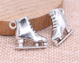 2 Silver Ice Skate Charms, 3D, 21x18mm, Silver Tone Charms (D-17)