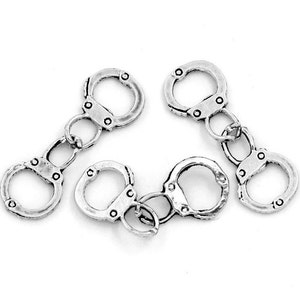 6 Silver Handcuff Charms, Silver Tone Charms (F-196)