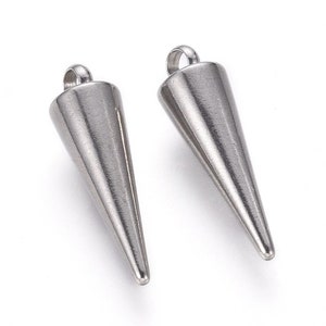 4 Stainless Steel Spike Charms, 5x18mm, Stainless Steel Charms (P-66)