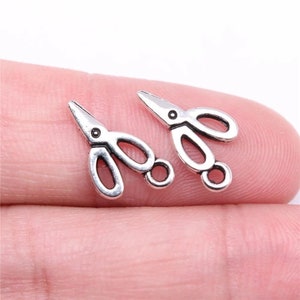 8 Silver Tiny Scissor Charms, 16x8mm, Silver Tone Charms (I-184)