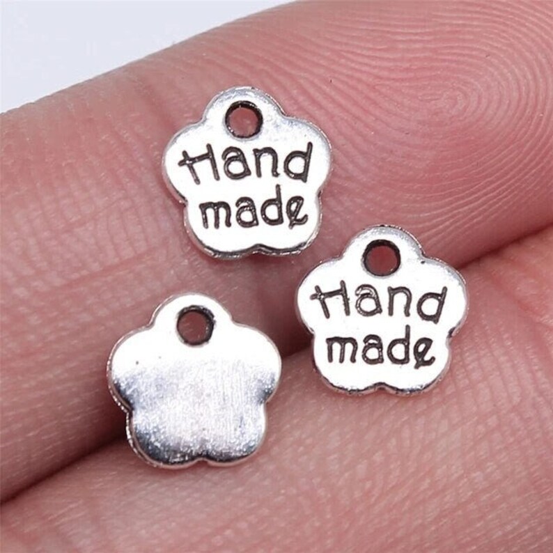 40 Silver Hand Made Engraved Tag Charms, Silver Tone Charms (E-111)