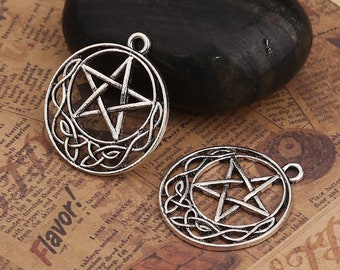 3 Silver Celtic Pentagram, 29x25mm, Silver Tone Charms (L-22)