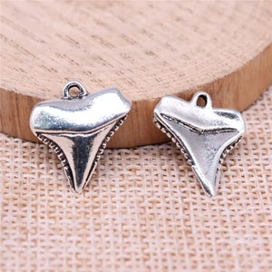 2 Silver Shark Tooth Charms, 17x16mm, Silver Tone Charms (B-245)