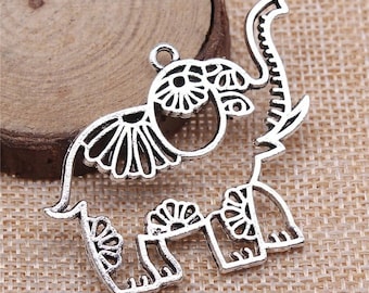 Silver Elephant Charm, 47x42mm, Silver Tone Charms (J-194)