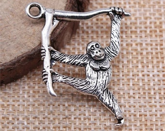 2 Silver Orangutan Charms, 39x32mm, Silver Tone Charms (B-84)