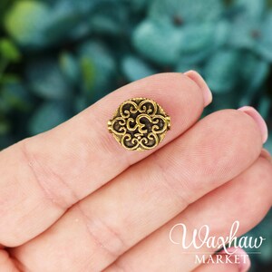 3 Gold OM Spacer, Yoga Spacer, Antique Gold Tone Beads (J-187)