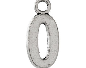 10 Number Zero Charms, Number 0, Silver Tone Charms (K-206)