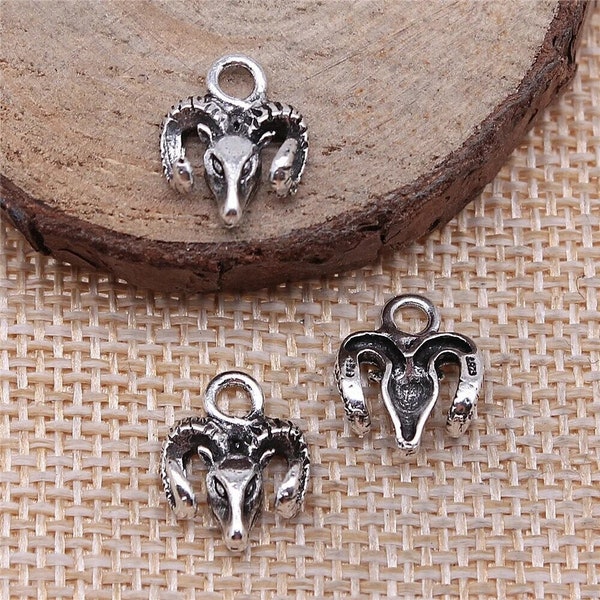 5 Silver Ram Head Charms, 11x14mm, Silver Tone Charms (F-111)