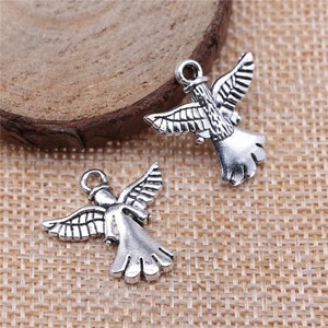 6 Silver Angel Charms, 20x20mm, Silver Tone Charms (D-169)