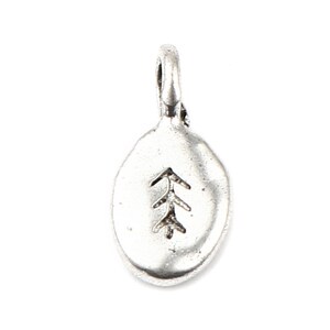 5 Silver Oval Tribal Leaf Charms, Silver Tone Charms (H-105)