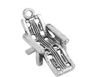 4 Silver Beach Chair Charms, Lawn Chair, 3D, Silver Tone Charms (E-202)