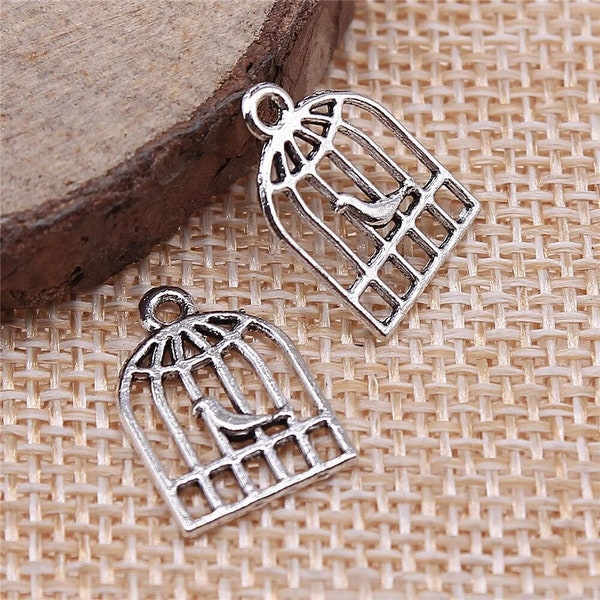 20 Silver Birdcage Charms, 16x11mm, Silver Tone Charms (Q-46)