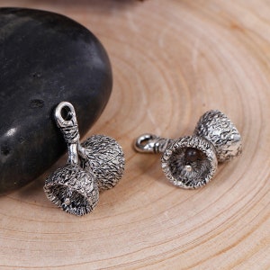 4 Silver Acorn Cap Charms, Antique Silver Tone (H-42)