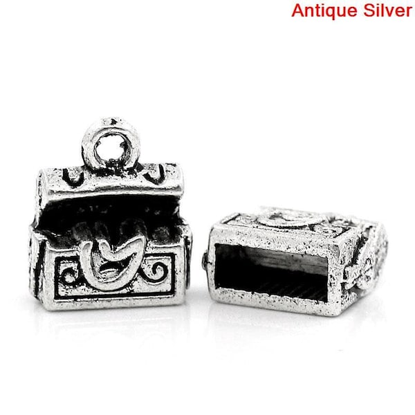 8 Treasure Chest Charms, Silver Tone Charms (L-204)