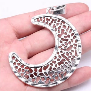 Large Silver Moon Pendant Charm, 83x63mm, Silver Tone Charms (S-94)