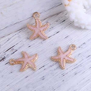 4 Pink Enamel StarFish Charms, Gold Tone Charms (Q-13)