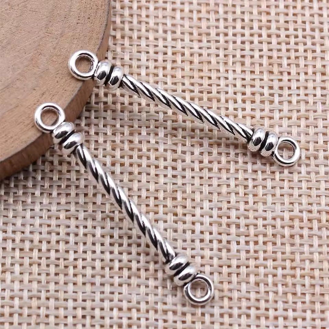 2 Silver Long Bar Rope Connector Charms, 38x5mm Silver Tone Charms (O ...