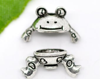 10 Sets Frog Bead Caps, Antique Silver Tone (L-36)