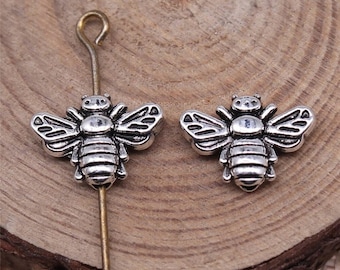 10 Bee Spacer Beads , Antique Silver Tone (P-91)