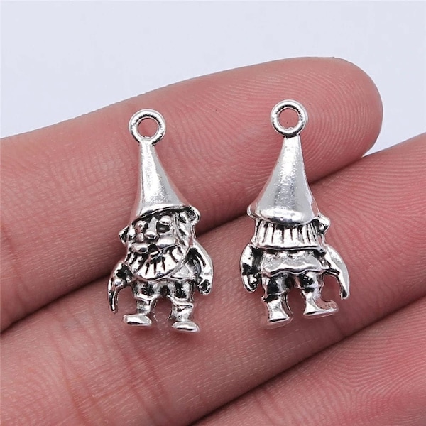 3 Silver Gnome Charms, Troll Charms, Garden Charms, Silver Tone Charms (D-253)