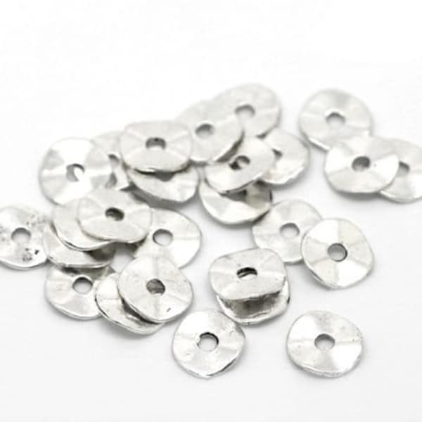 25 Silver Wave Spacers, 9mm Disc Spacer Beads (M-4)