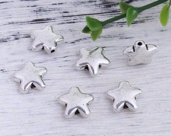 10 Pentagram Star Spacer Beads, Antique Silver Tone (K-172)