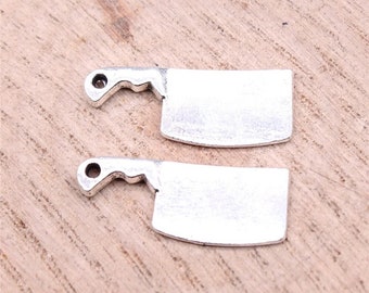 10 Silver Kitchen Knife Charms, Butcher Knife, 23x9mm, Silver Tone Charms (M-22)