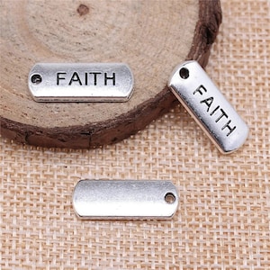 10 Silver Faith Engraved Tag Charms, 21x8mm, Silver Tone Charms (H-214)