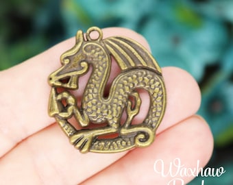 Bronze Dragon Charm, Antique Bronze Tone Charms (F-242)