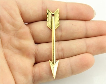 2 Large Arrow Charms, Antique Gold Plated Charms (D-225)