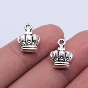 5 Silver Crown Charms, Princess Charms, 14x10mm, Silver Tone Charms (H-161)