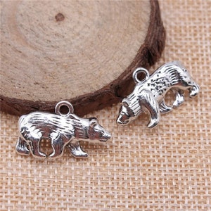 3 Silver Bear Charms, 24x15mm, Silver Tone Charms (R-89)