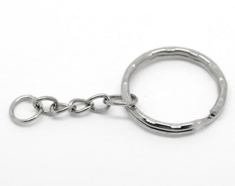 6 Key Chain Rings, 20mm with Attached Chain and Jump Ring, Silver Tone (T-23)