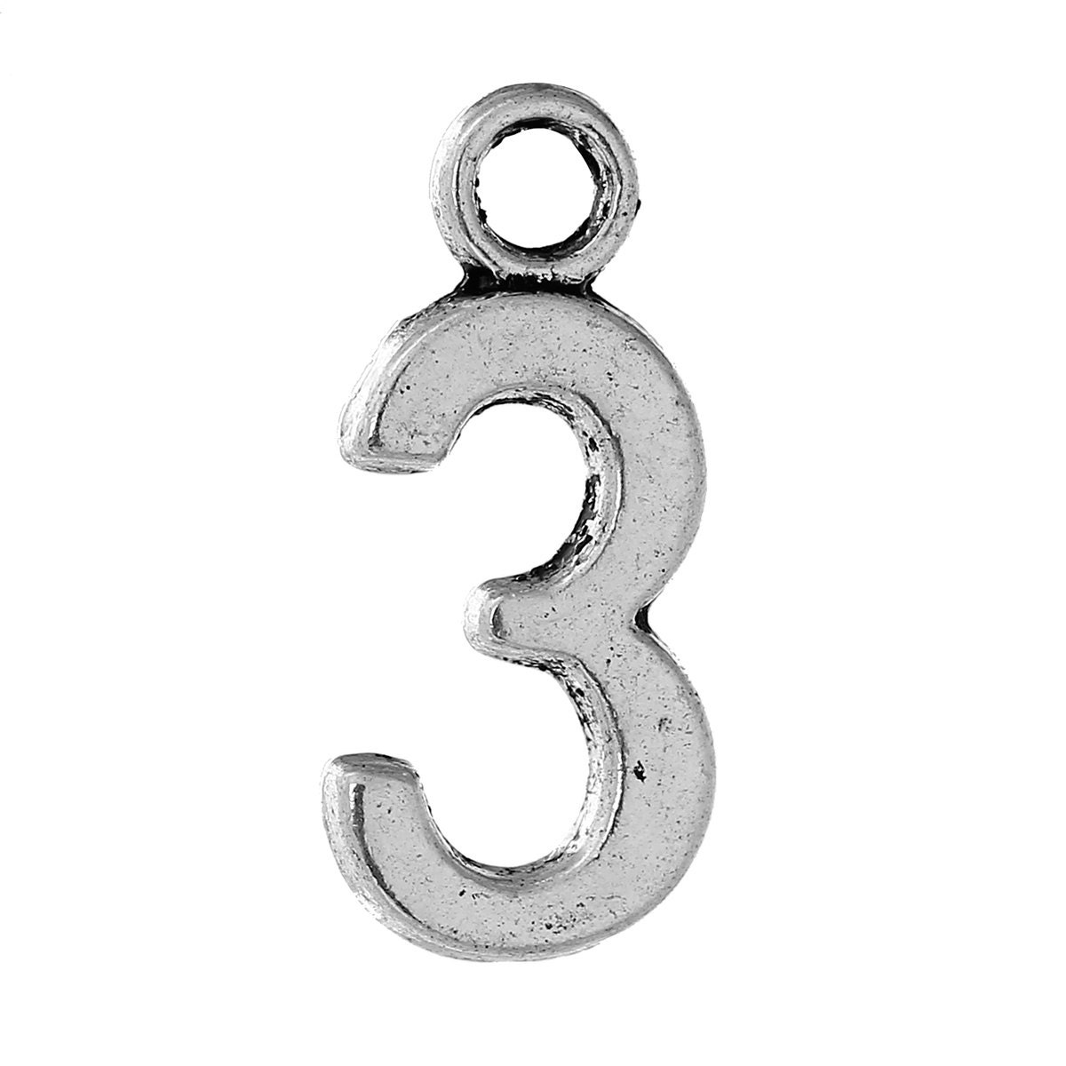 10 Number 3 Charms Antique Silver Tone Number Three Charm ODSF-1708 10 Number 3 Charms Antique Silver Tone Number Three Charm ODSF-1708