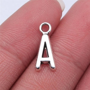 10 Silver Letter A Charms, Alphabet Charms, 16mm, Silver Tone Charms (O-41)