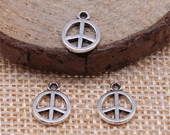 15 Silver Tiny Peace Sign Charms, Silver Tone Charms (R-91)