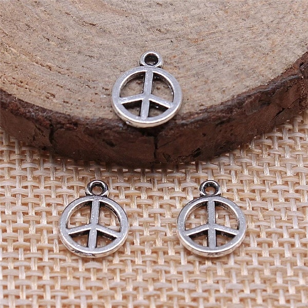 15 Silver Tiny Peace Sign Charms, Silver Tone Charms (R-91)