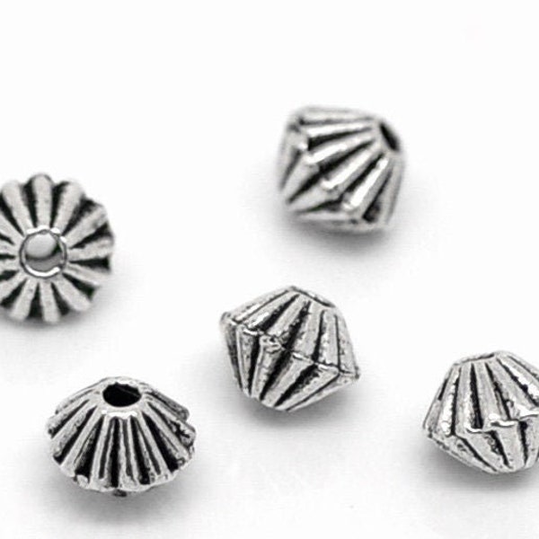 50 Silver Bicone Spacer Beads, Antique Silver Tone (A-146)