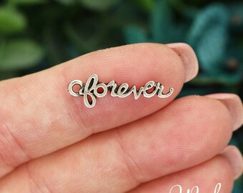 6 Silver Forever Word Charms, Silver Tone Charms (F-76)