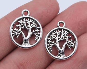 8 Silver Tree of Life Charms, Silver Tone Charms (A-74)