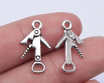 10 Silver Bottle Opener Charms, 21x13mm, Silver Tone Charms (L-228)
