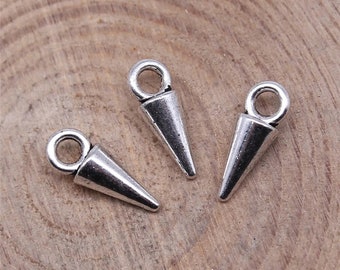 20 Silver Spike Charms, 11x4mm, Silver Tone Charms (J-191)