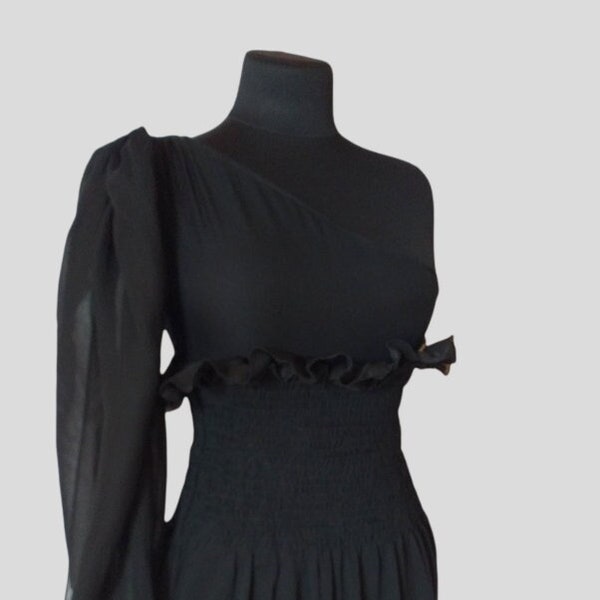 Haute Couture Grieder Les Boutiques VTG Dress Black Maxi Asymmetry Size XS/S